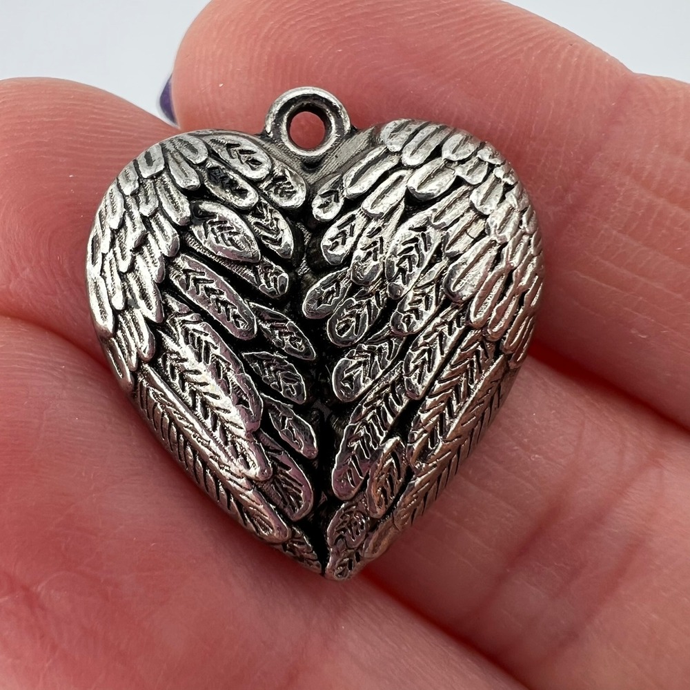 Angel Wing Heart Pendant Charm Silver Tone Jewelry Making Charm Supply